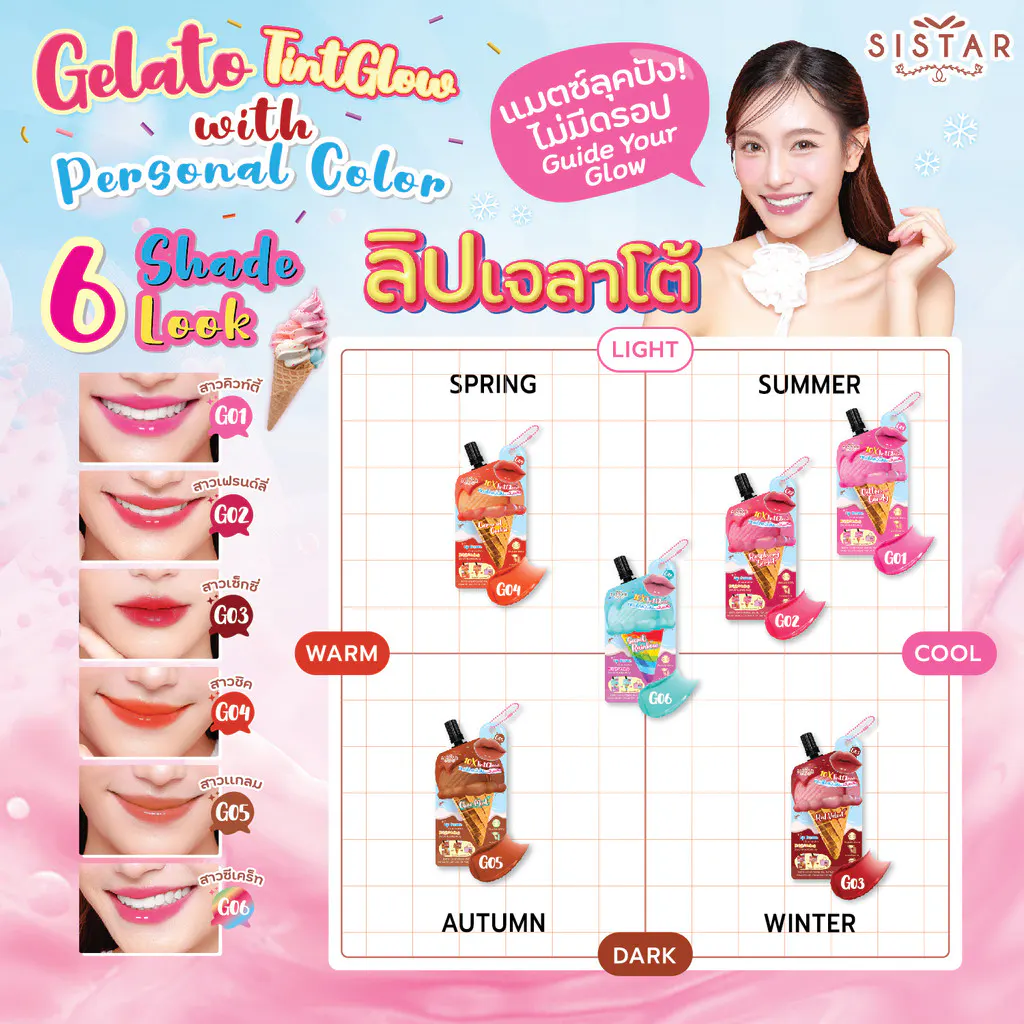 Sistar Official ซิสต้าร์ เจลาโต้ คัลเลอร์ ป๊อป ลิป ทินท์โกลว์ (กล่อง 6 ซอง)
