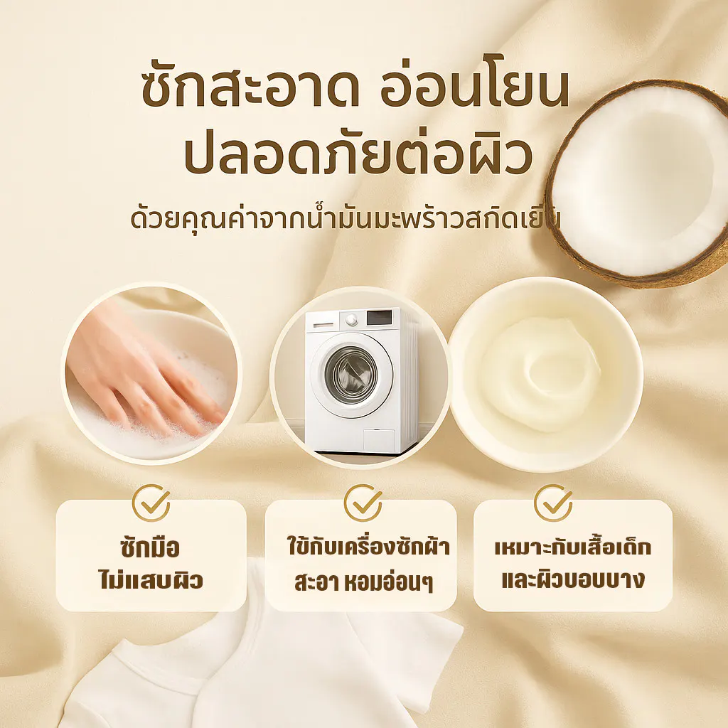 NamSai น้ำยาซักผ้า เกรดส่งออก สูตรอ่อนโยน ธรรมชาติ เข้มข้น น้ำยาซักผ้าจากน้ำไฝ่และน้ำมันพร้าว ถุงเติม1300ml อ่อนโยน